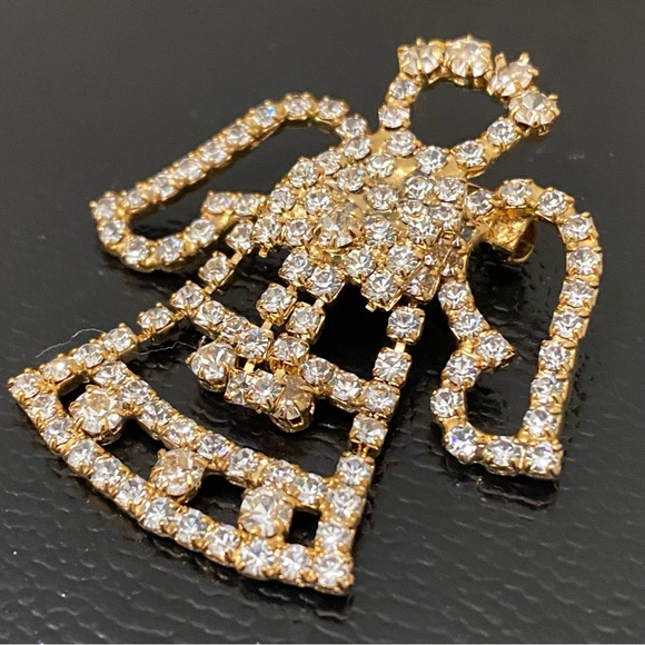 Vintage Unsigned Pave Rhinestones Crystal Gold-tone Angel Christmas Brooch - Picture 5 of 11